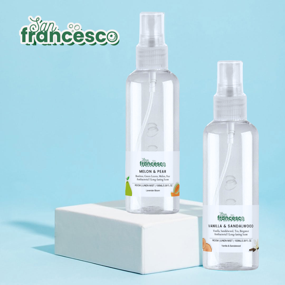 [ LINEN SPRAY ] San Francesco Linen Spray Vanilla & Sandalwood Linen Mist Spray Room Freshener Air Freshener Odor Remover Long Lasting Room Spray Linen Spray Long Lasting Linen Spray Mist Spray for Room Odor Remover Car Odor Remover