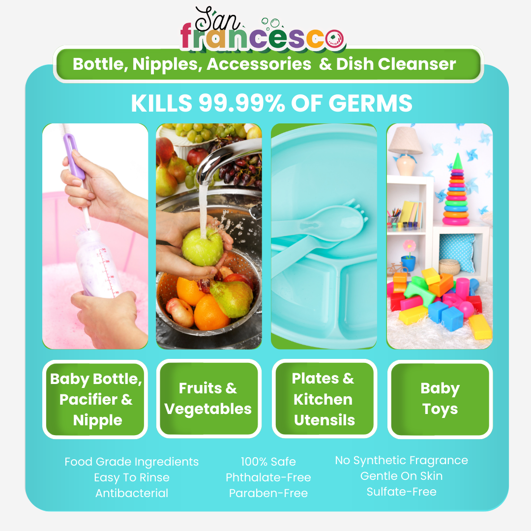 [ BABY BOTTLE CLEANSER ] 1 Liter San Francesco Fragrance-Free Baby Bottle Nipple Accessories and Dish Cleanser Feeding Bottle Cleanser Baby Bottle Care Baby Bottle Cleaner Cleaning Bottle for Baby Essentials 1Liter Bottle Cleanser